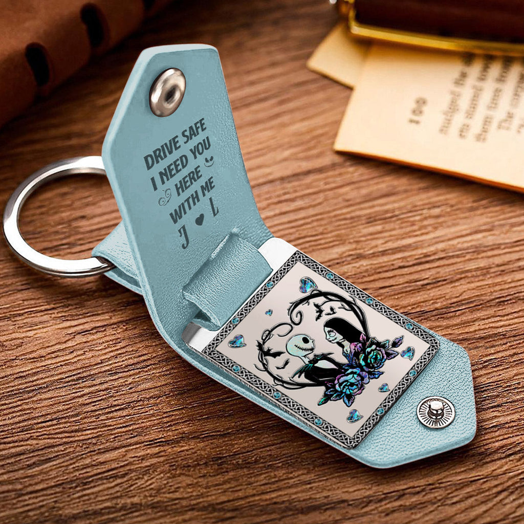 Personalized Leather Photo Keychain Gift for Couples | Drive Safe Reminder Leather Photo Keychain GradoCreations