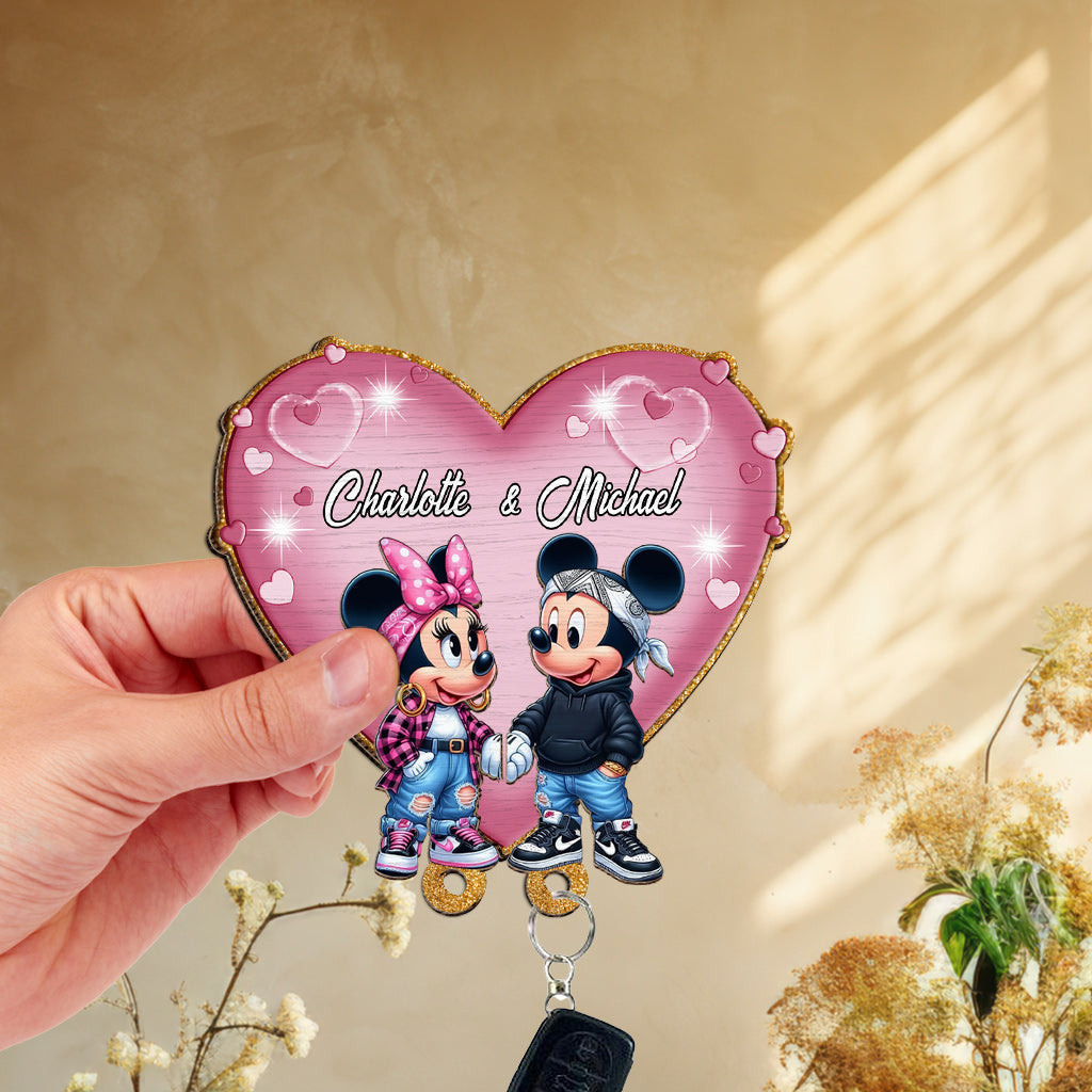Personalized Wood Key Holder with Heart Design for Couples Key Holder GradoCreations