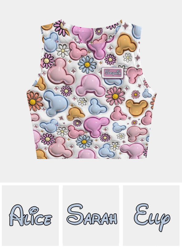 Personalized Floral Mouse Ears Crop Tank Top for Women Crop Tank Top GradoCreations