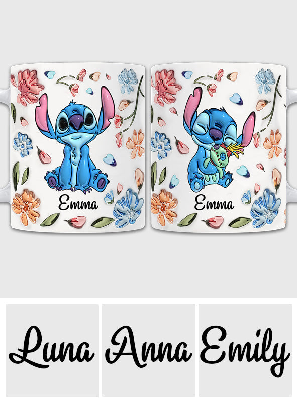 Personalized Floral Mug with Stitch Design Gift for Mom Mug GradoCreations