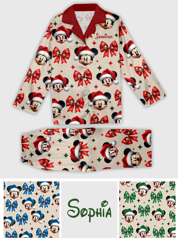 Personalized Cute Mouse Christmas Pajamas Button Down Set Button Down Pajamas GradoCreations