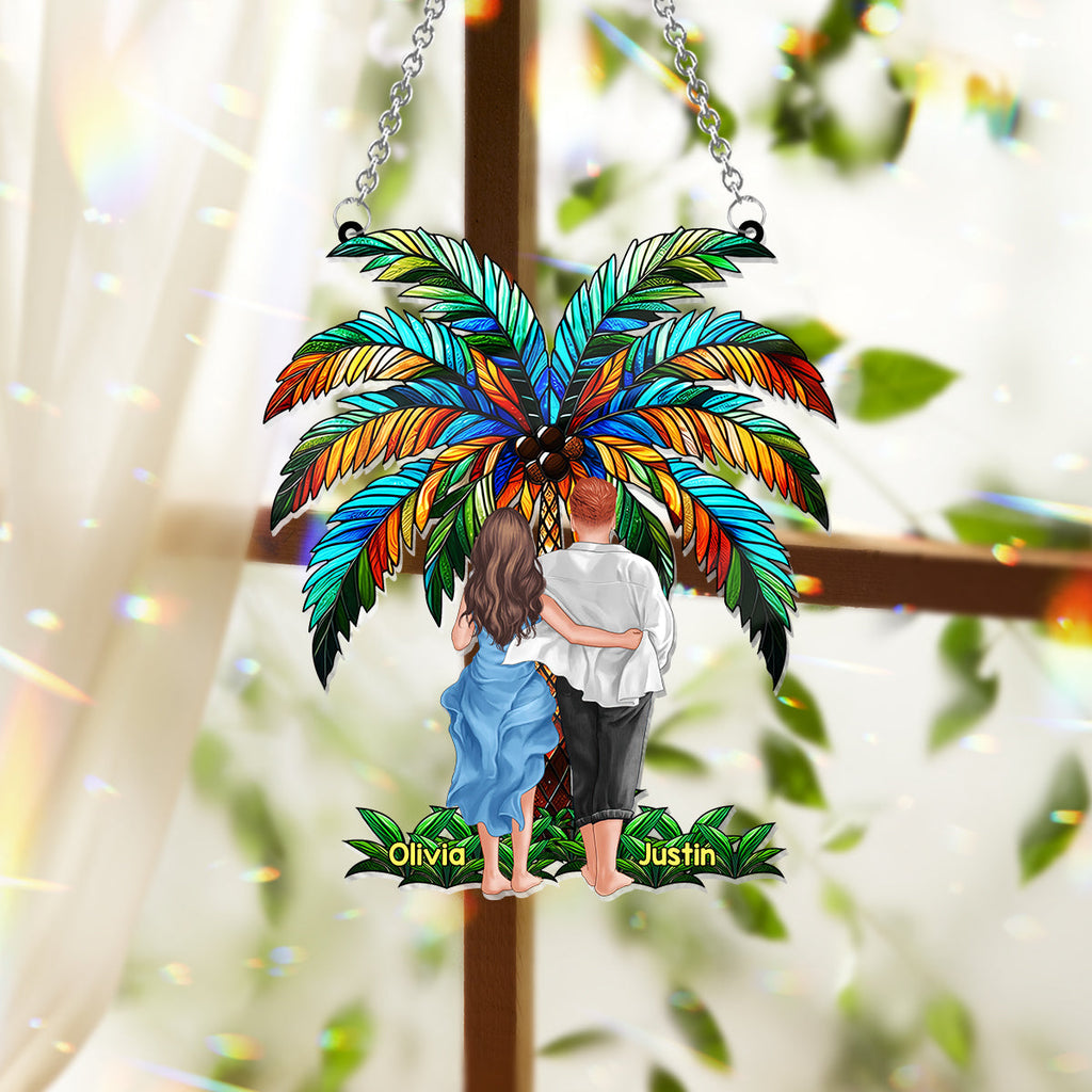 Personalized Couple Suncatcher Ornament Custom Name Gift Under Palm Tree Window Hanging Suncatcher Ornament GradoCreations