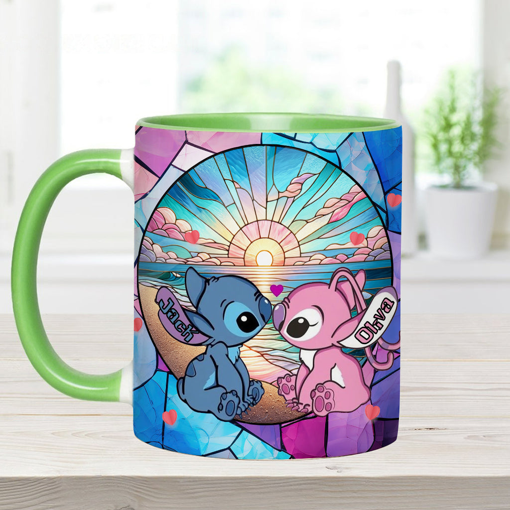 Personalized Ohana Accent Mug with Sunrise Beach Design Gift for Couples Accent Mug GradoCreations