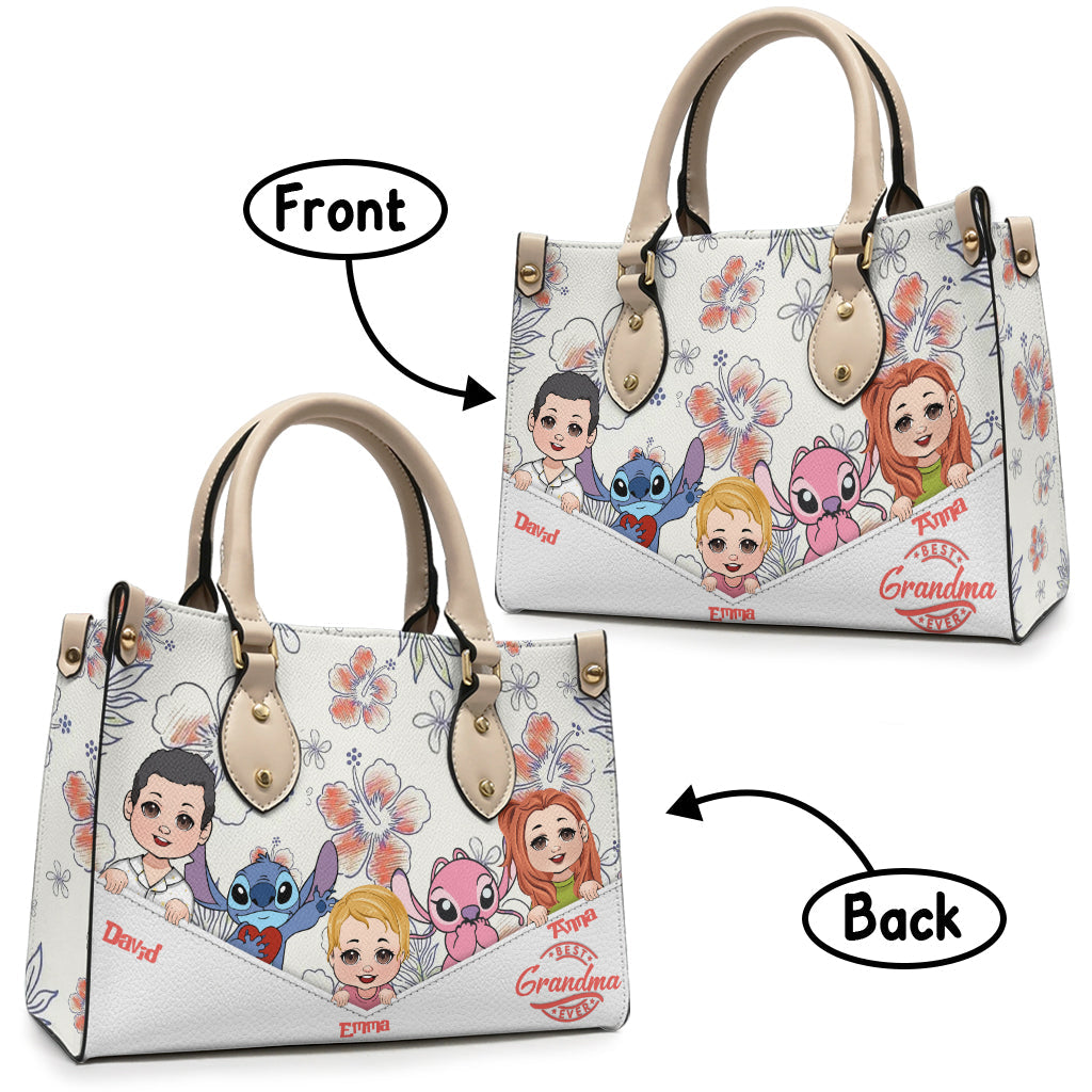 Personalized Leather Handbag for Grandma with Custom Characters Leather Handbag GradoCreations