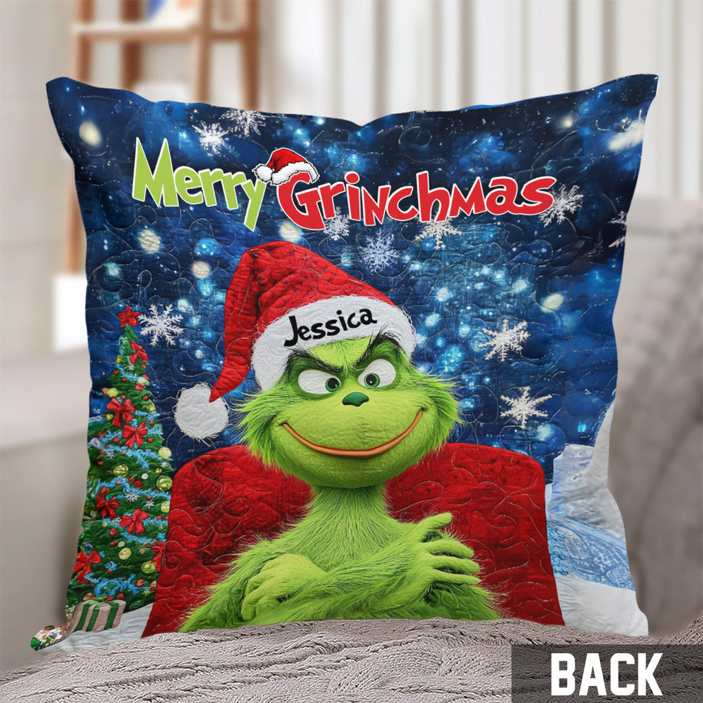 Personalized Merry Grinchmas Throw Pillow Custom Gift for Christmas Throw Pillow GradoCreations