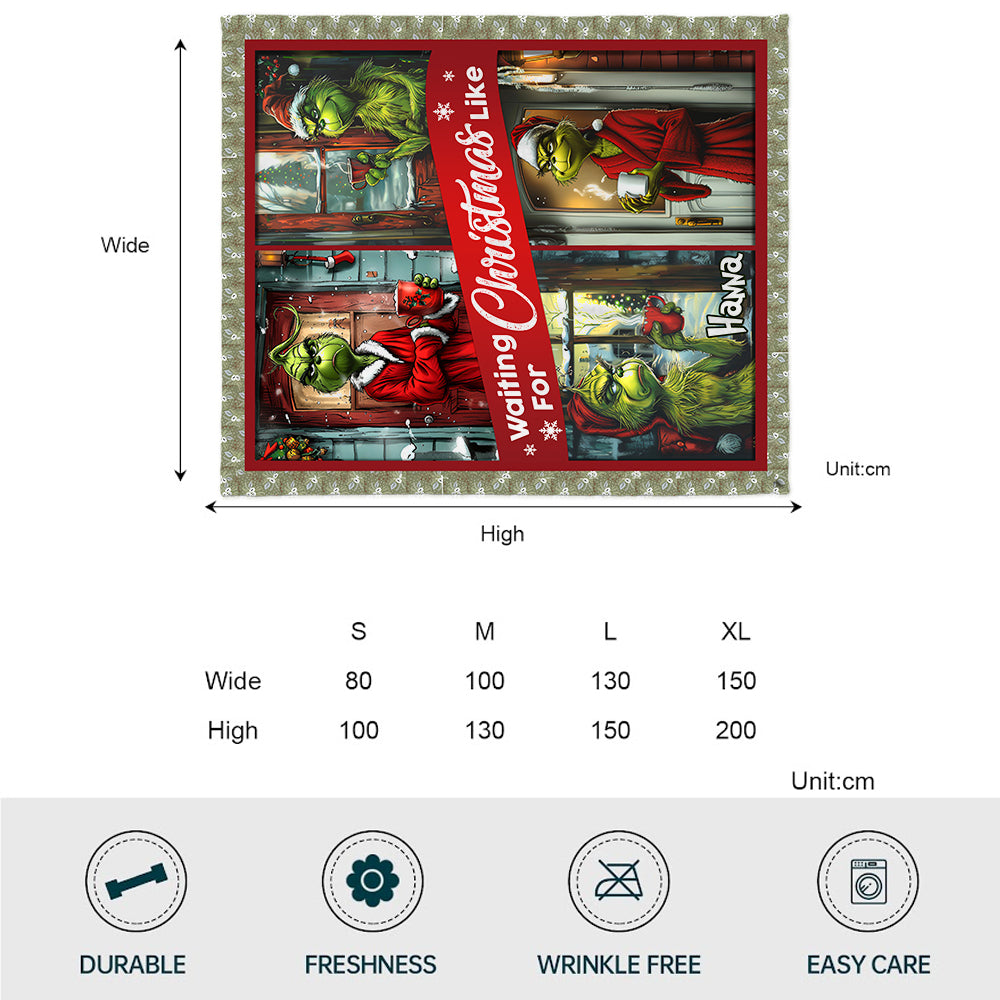 Personalized Waiting for Christmas Blanket Grinch Design Gift for Family Blanket GradoCreations