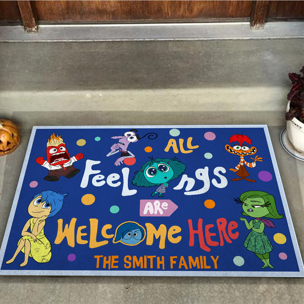Personalized Doormat All Feelings Are Welcome Here for Family Doormat GradoCreations