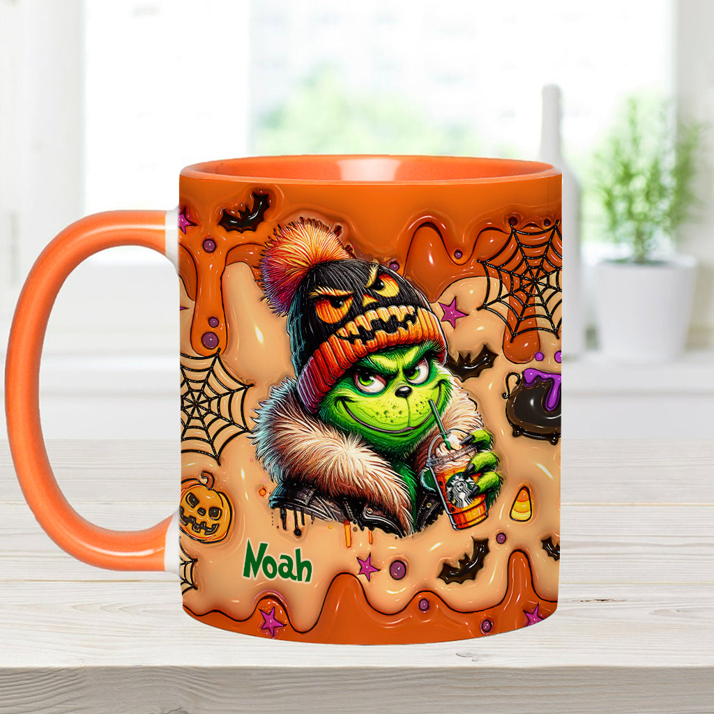 Personalized Halloween Grinch Accent Mug Custom Name Gift Accent Mug GradoCreations
