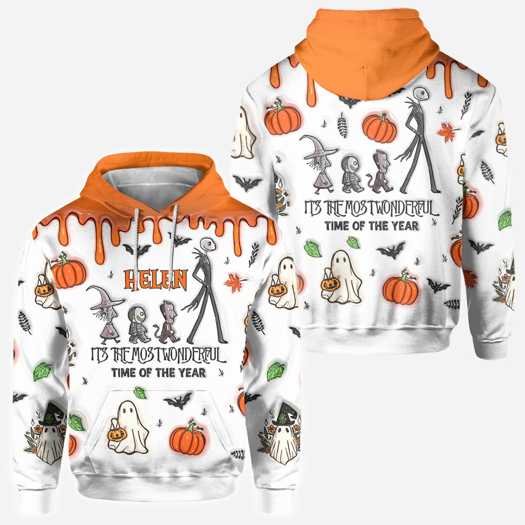 Personalized Autumn Skeleton All Over Shirt Custom Name Halloween Gift All Over Shirt GradoCreations