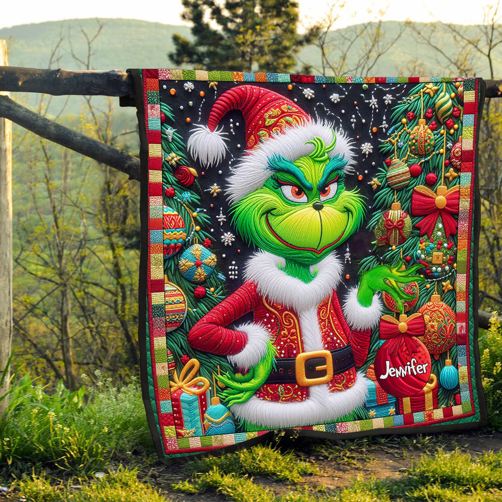 Personalized Grinchmas Quilt Holiday Gift for Kids & Family Quilt GradoCreations
