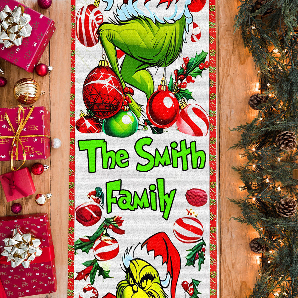 Personalized Grinchmas Family Table Runner Christmas Decor Table Runner GradoCreations