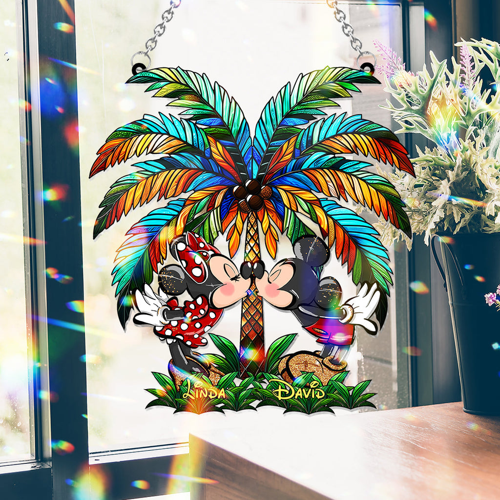 Personalized Palm Tree Suncatcher Ornament Gift for Couples Window Hanging Suncatcher Ornament GradoCreations