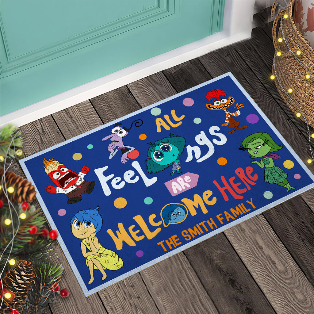 Personalized Doormat All Feelings Are Welcome Here for Family Doormat GradoCreations