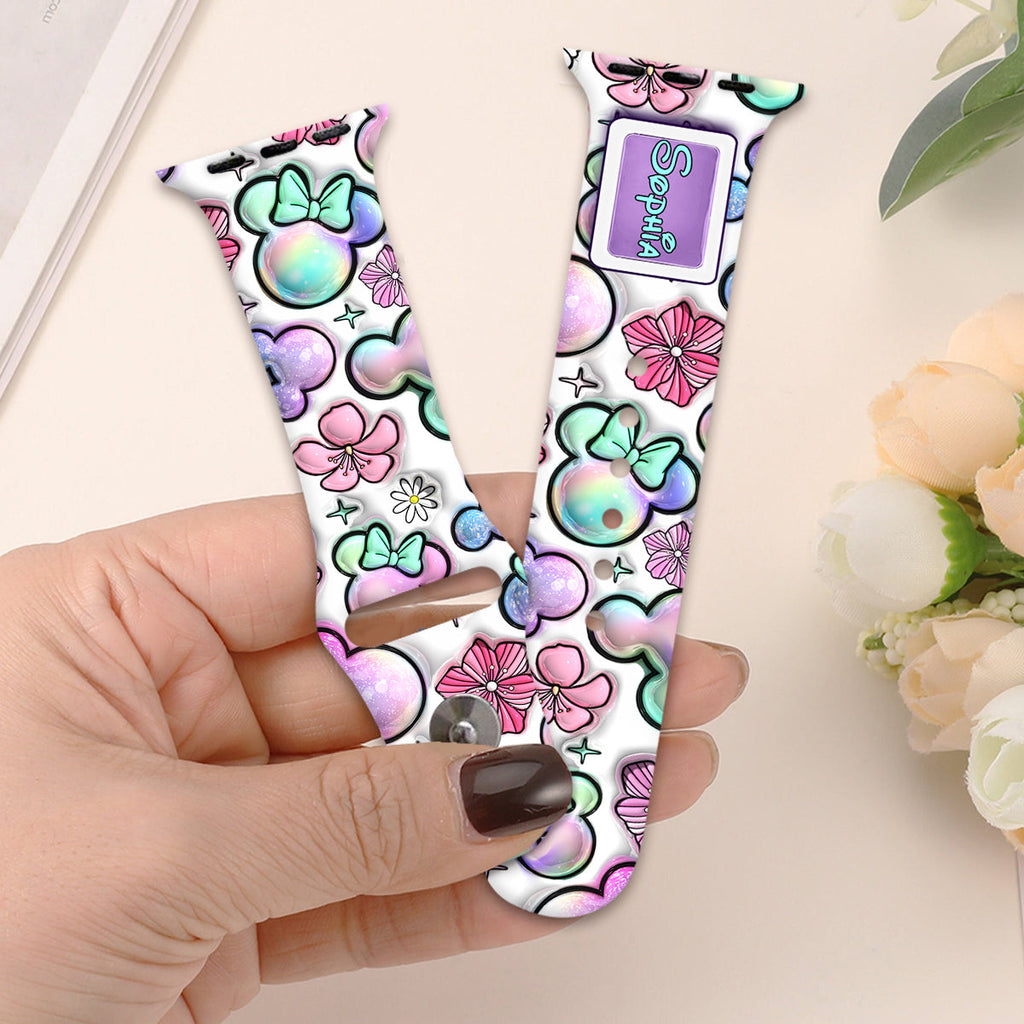 Personalized Puffy Mouse Ears Apple Watch Band Custom Name Gift for Kids Apple Watch Band GradoCreations