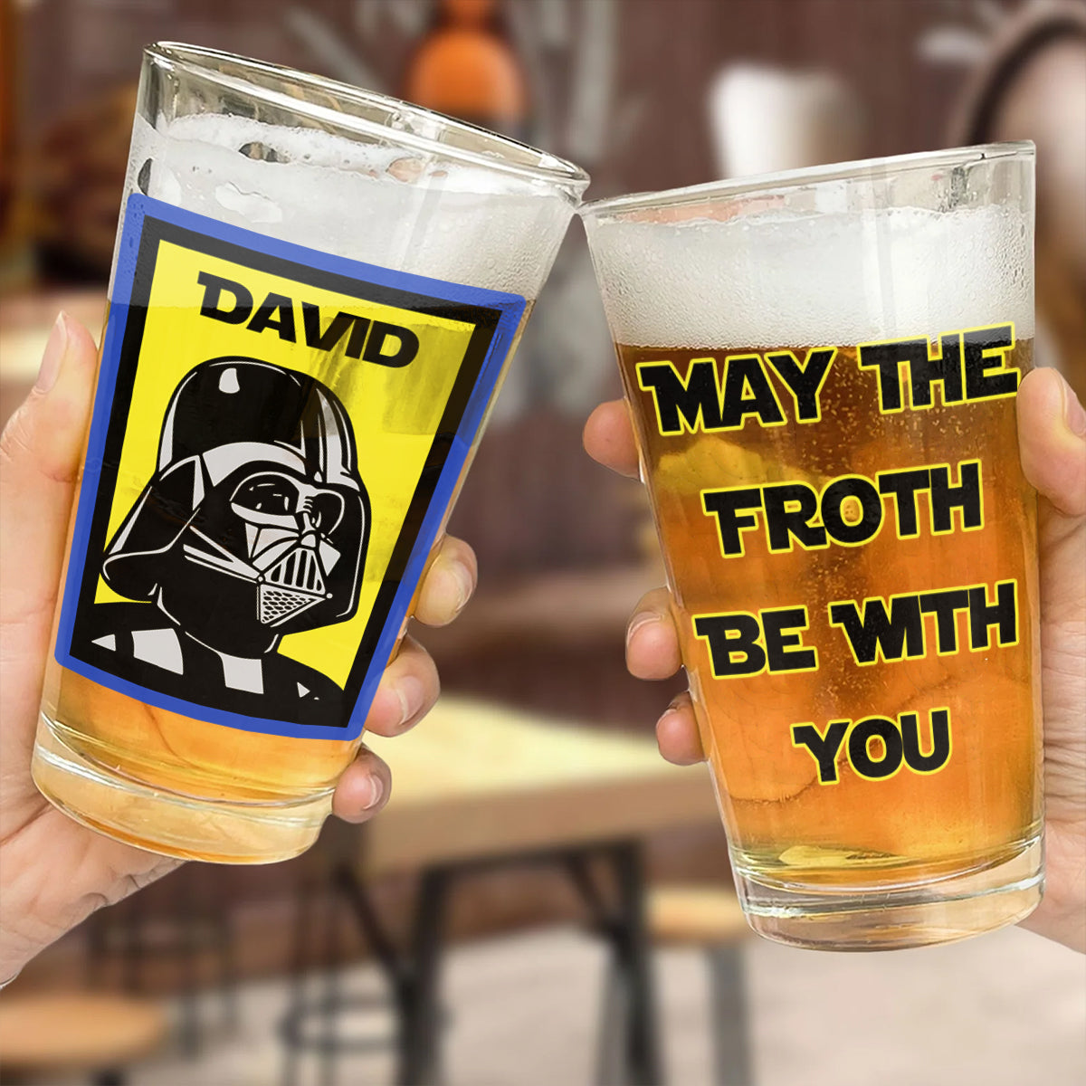 Personalized Beer Glass with Custom Name Star Wars Theme Gift for Dad Beer Glass GradoCreations