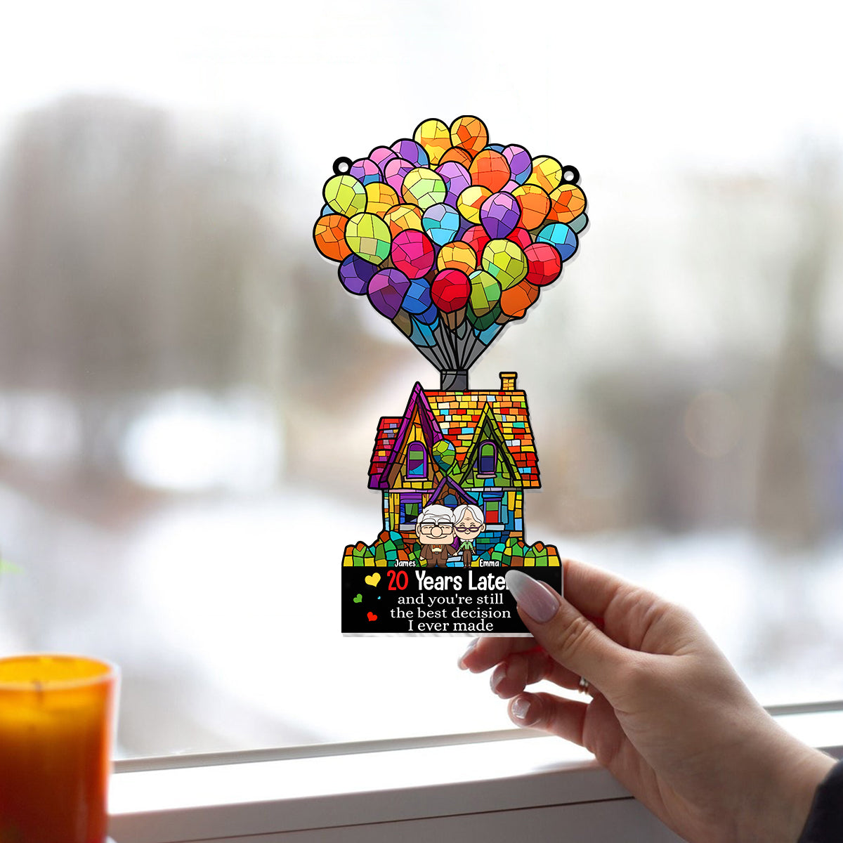 Personalized Balloon House Suncatcher Ornament Unique Gift for Anniversary Window Hanging Suncatcher Ornament GradoCreations