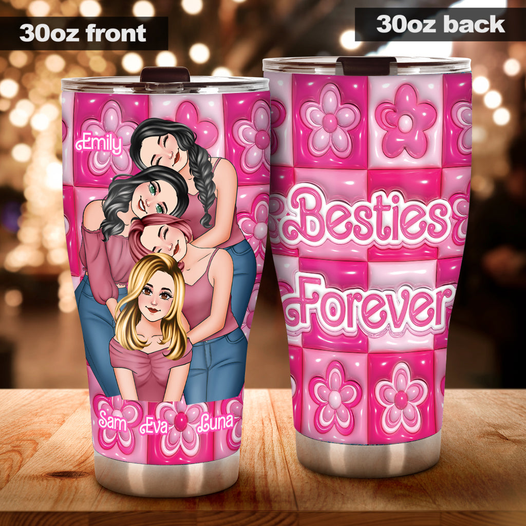 Personalized Best Friends Tumbler Pink Floral Design Gift Tumbler GradoCreations