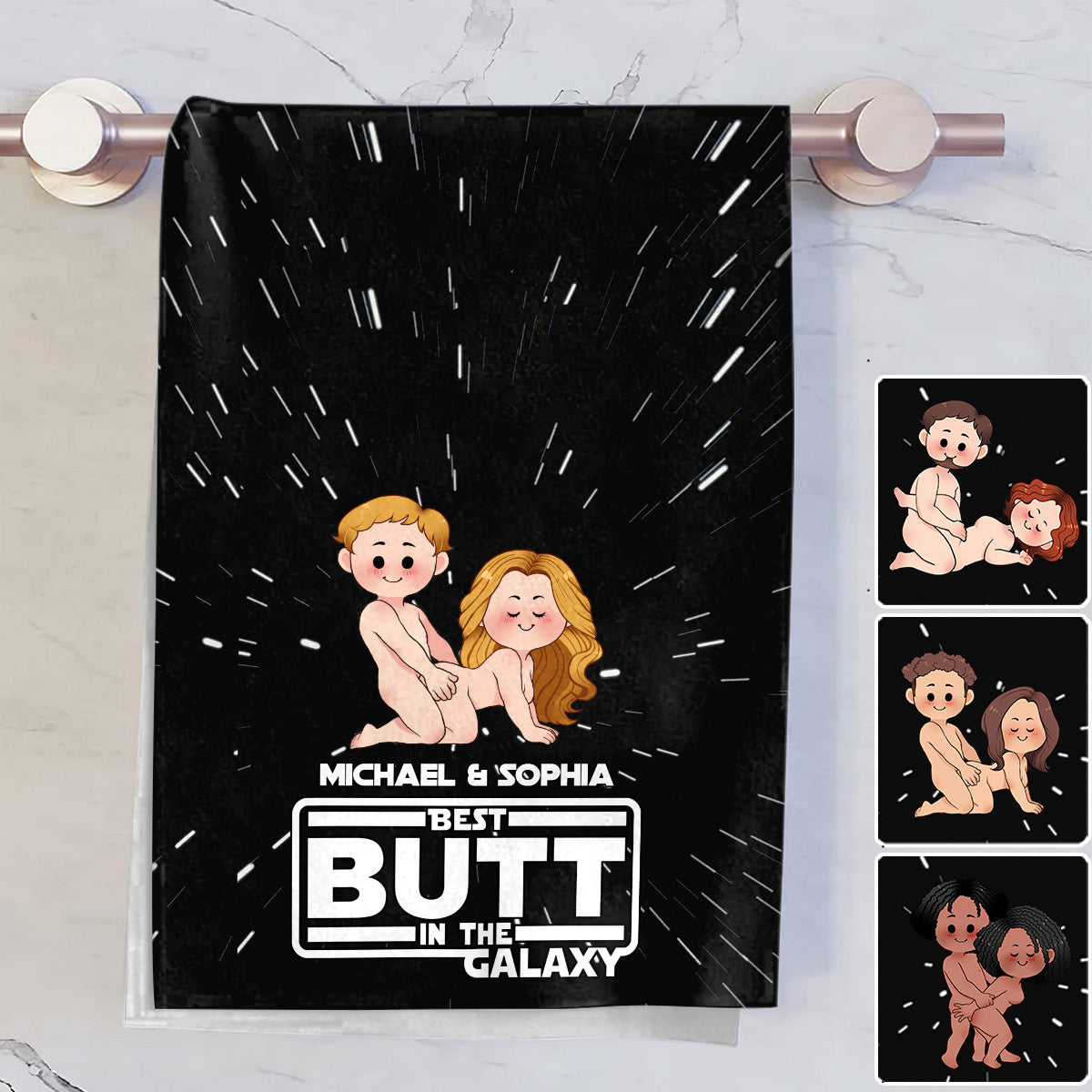 Personalized Funny Towel Gift for Couples Custom Name Best Butt in the Galaxy Towel GradoCreations