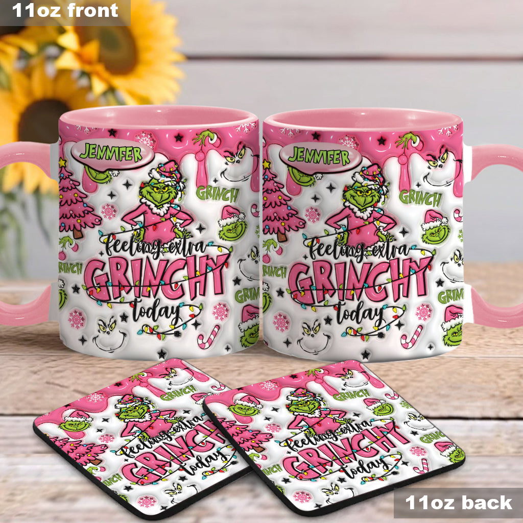 Personalized Grinch Accent Mug & Coaster Gift for Christmas Accent Mug GradoCreations