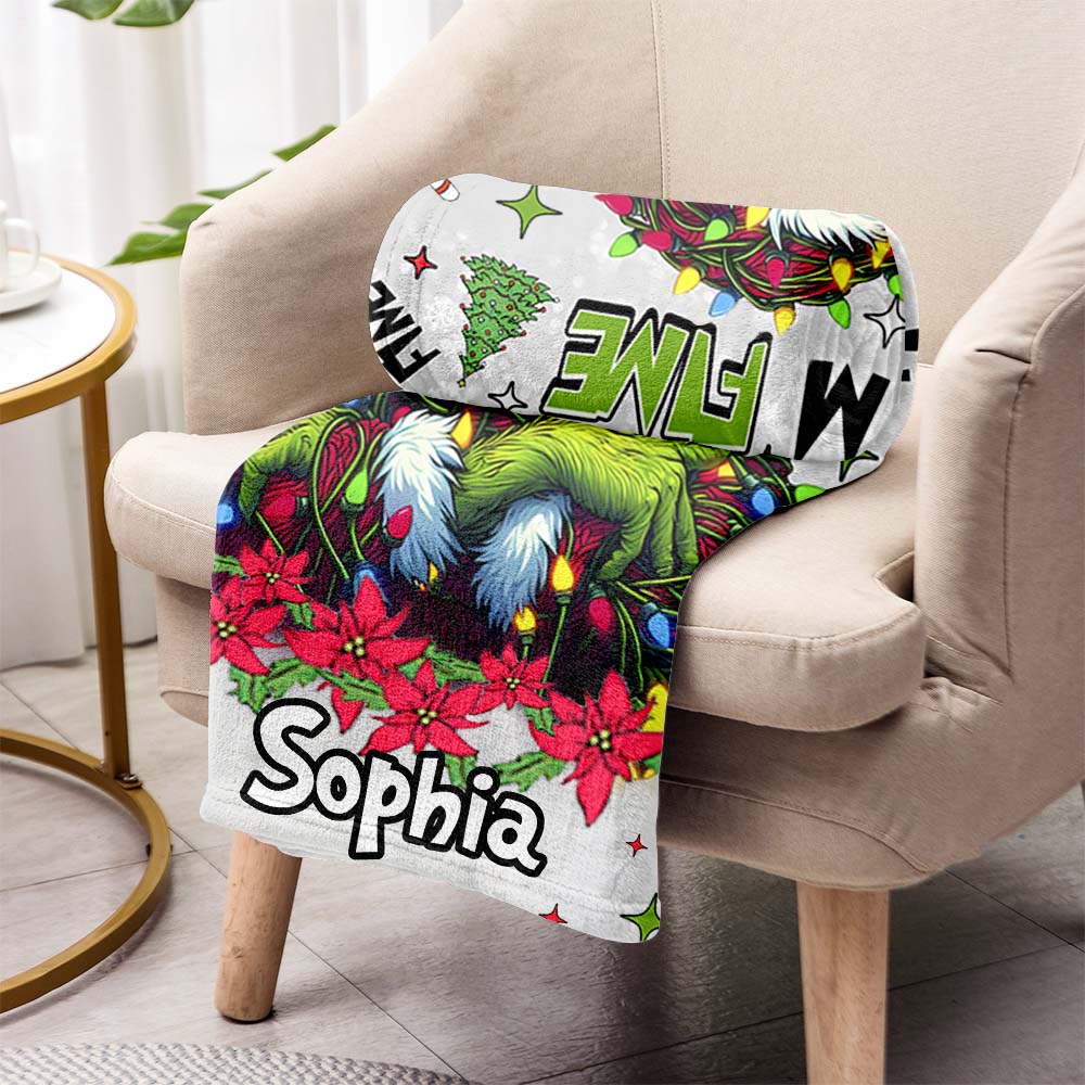 Personalized Grinch Christmas Blanket Custom Name Soft Gift Blanket GradoCreations
