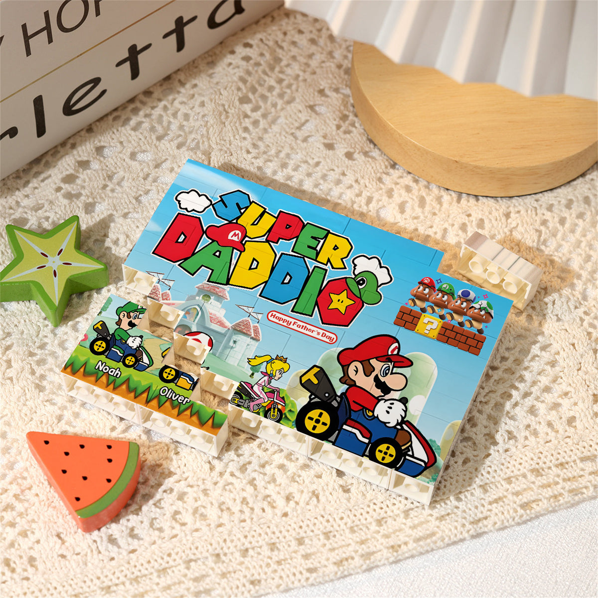 Personalized Super Dad Building Brick Block Gift for Father's Day One-sided Rectangle Building Brick Blocks GradoCreations