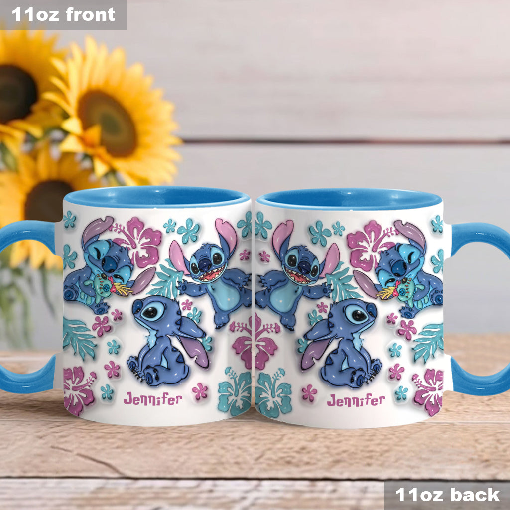 Personalized Accent Mug with Blue Rim Cute Character Design Gift for Mom Accent Mug GradoCreations