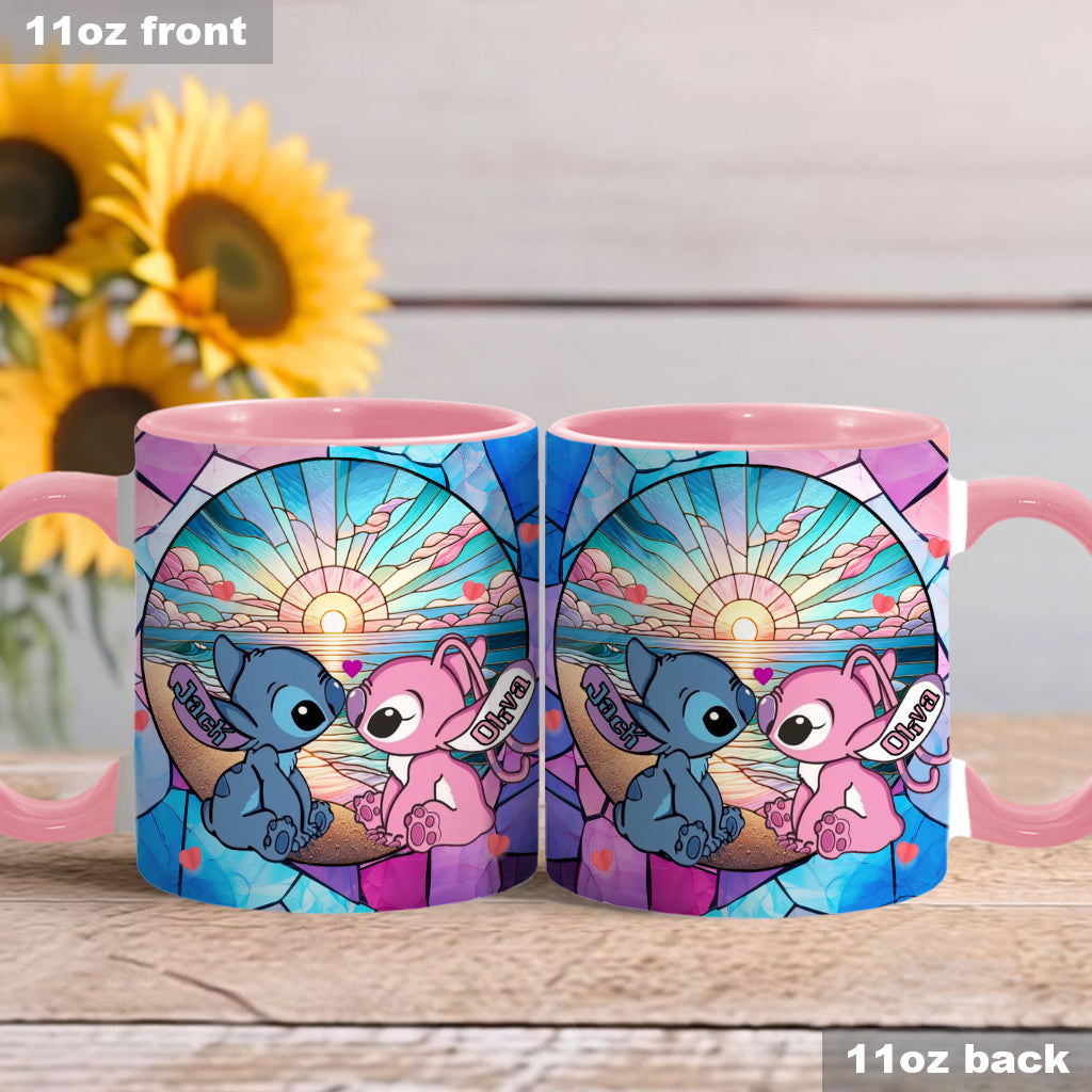 Personalized Ohana Accent Mug with Sunrise Beach Design Gift for Couples Accent Mug GradoCreations