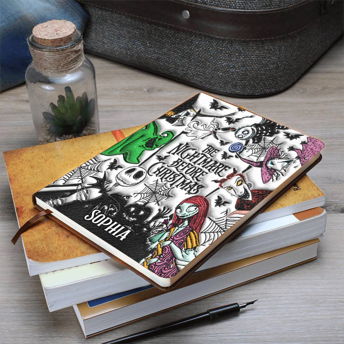 Personalized Nightmare Before Christmas Leather Journal Gift Leather Journal GradoCreations