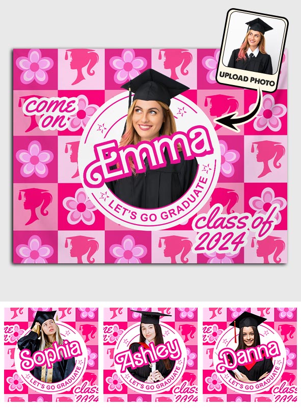 Personalized Pink Graduation Wall Tapestry with Custom Name and Photo for Girls Wall Tapestry GradoCreations