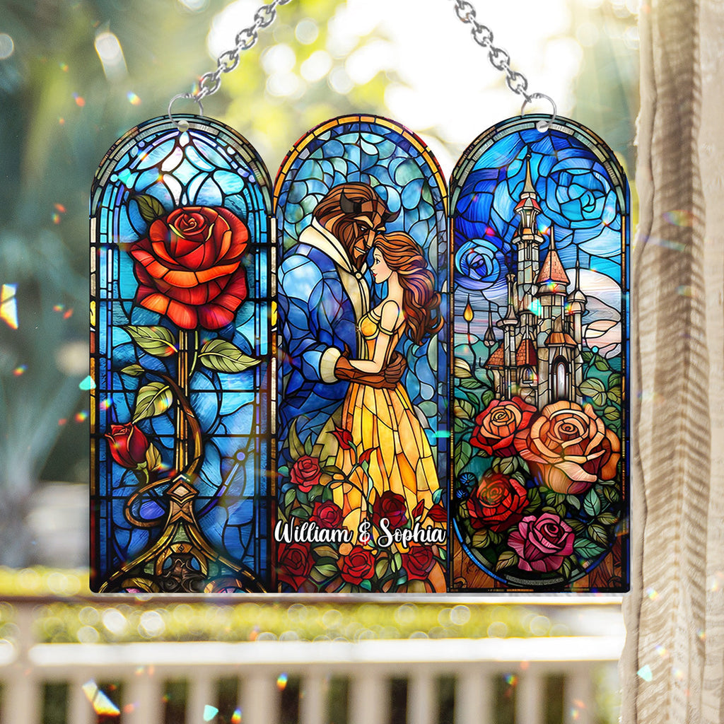 Personalized Beauty and the Beast Suncatcher Ornament Gift Window Hanging Suncatcher Ornament GradoCreations