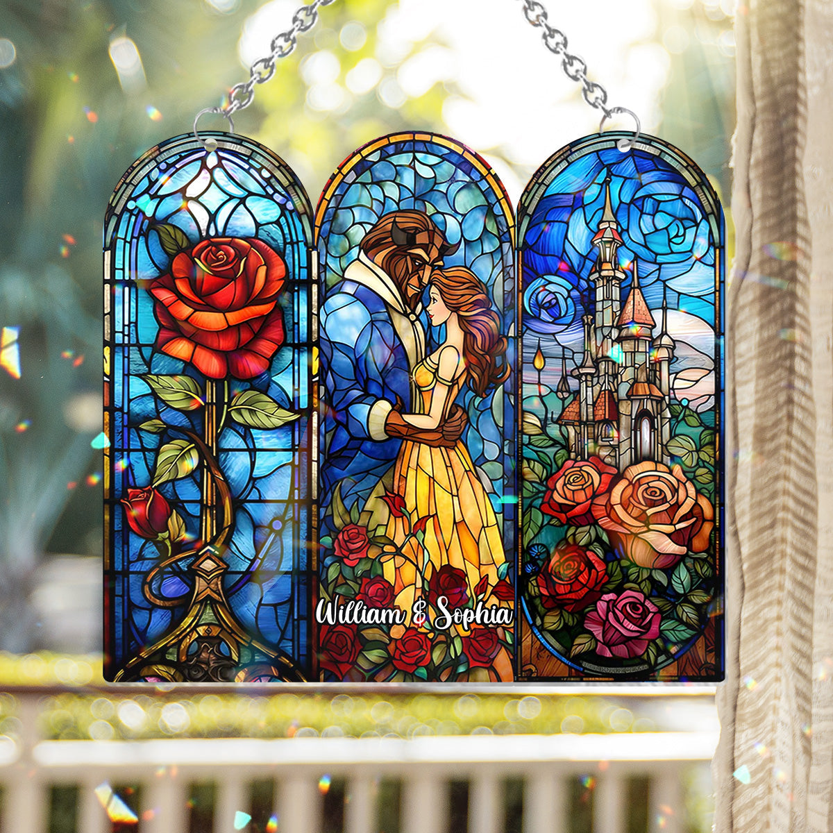 Personalized Beauty and the Beast Suncatcher Ornament Gift Window Hanging Suncatcher Ornament GradoCreations