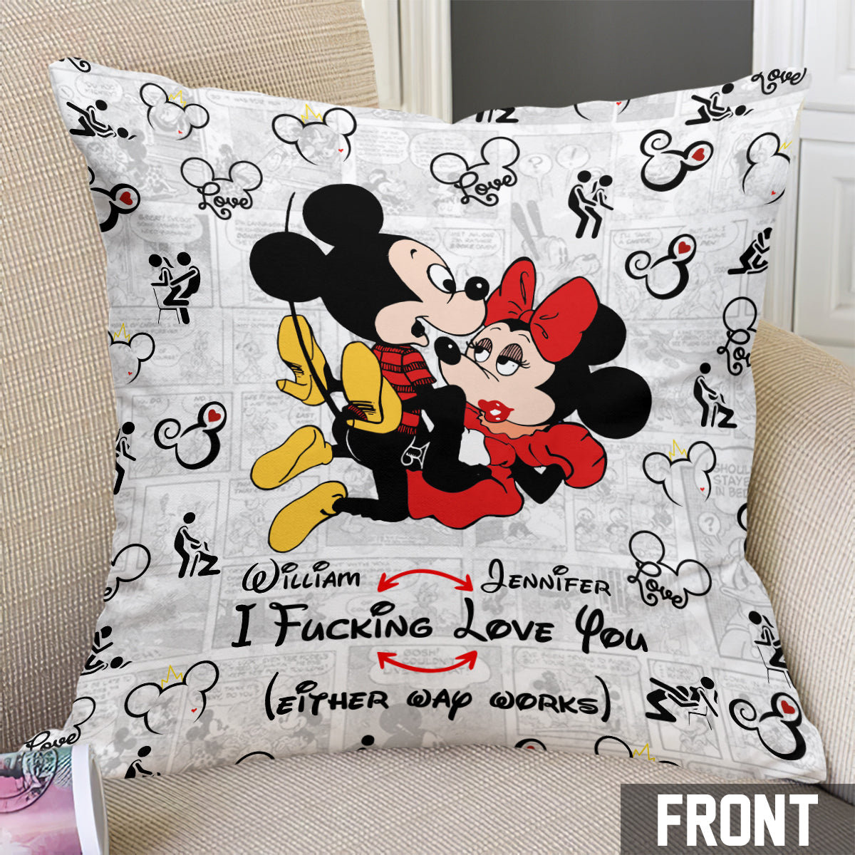 Personalized Mouse Couple Throw Pillow Custom Name Gift for Couples Throw Pillow GradoCreations