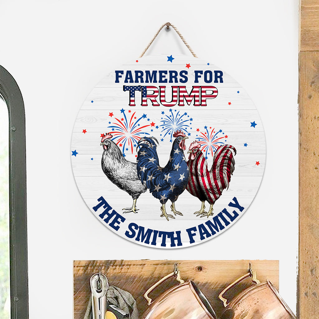 Personalized Round Wood Sign with Family Name & Americana Design Round Wood Sign GradoCreations