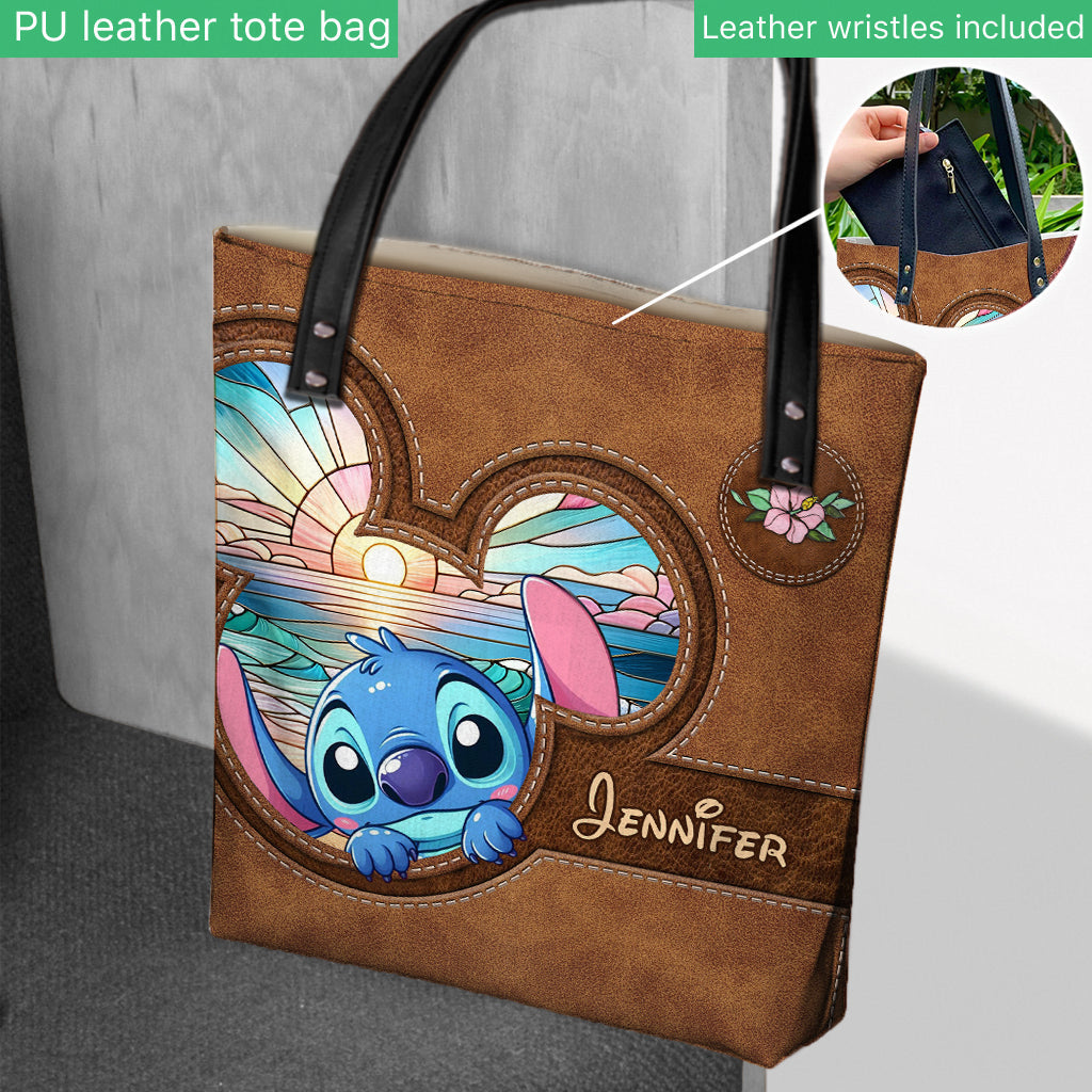 Personalized Ohana Tote Bag with Stitch Design for Beach Day Tote Bag GradoCreations