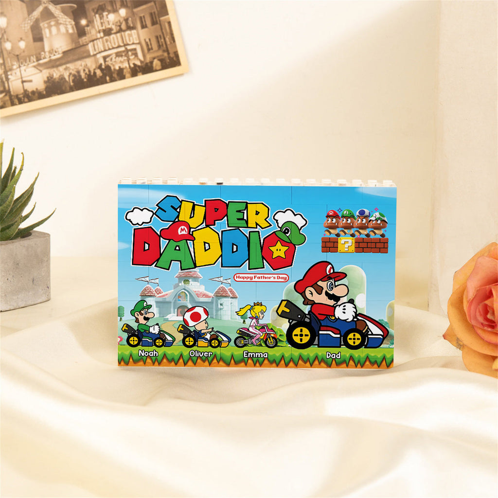 Personalized Super Dad Building Brick Block Gift for Father's Day One-sided Rectangle Building Brick Blocks GradoCreations