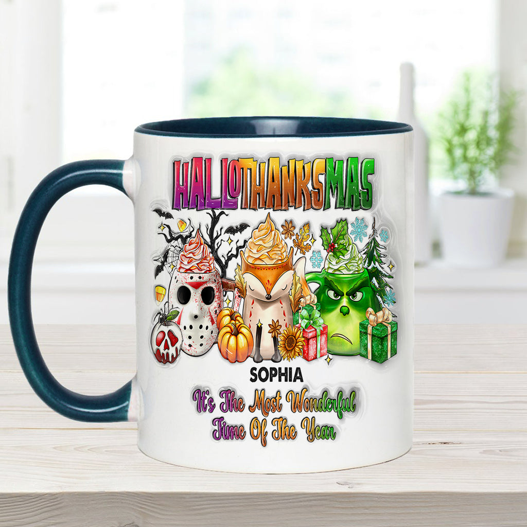 Personalized Hallothanksmas Accent Mug Custom Name Gift Accent Mug GradoCreations
