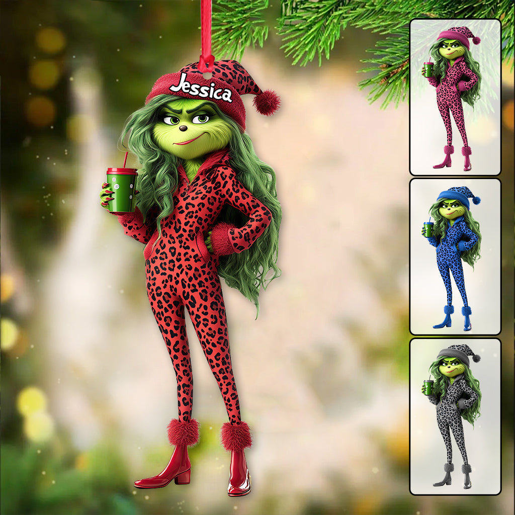 Personalized Grinch Lady Christmas Ornament Custom Gift One-sided Ornament GradoCreations