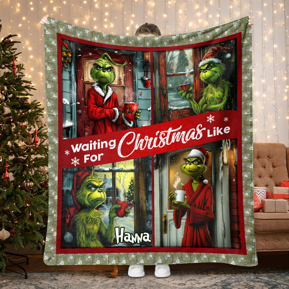 Personalized Waiting for Christmas Blanket Grinch Design Gift for Family Blanket GradoCreations