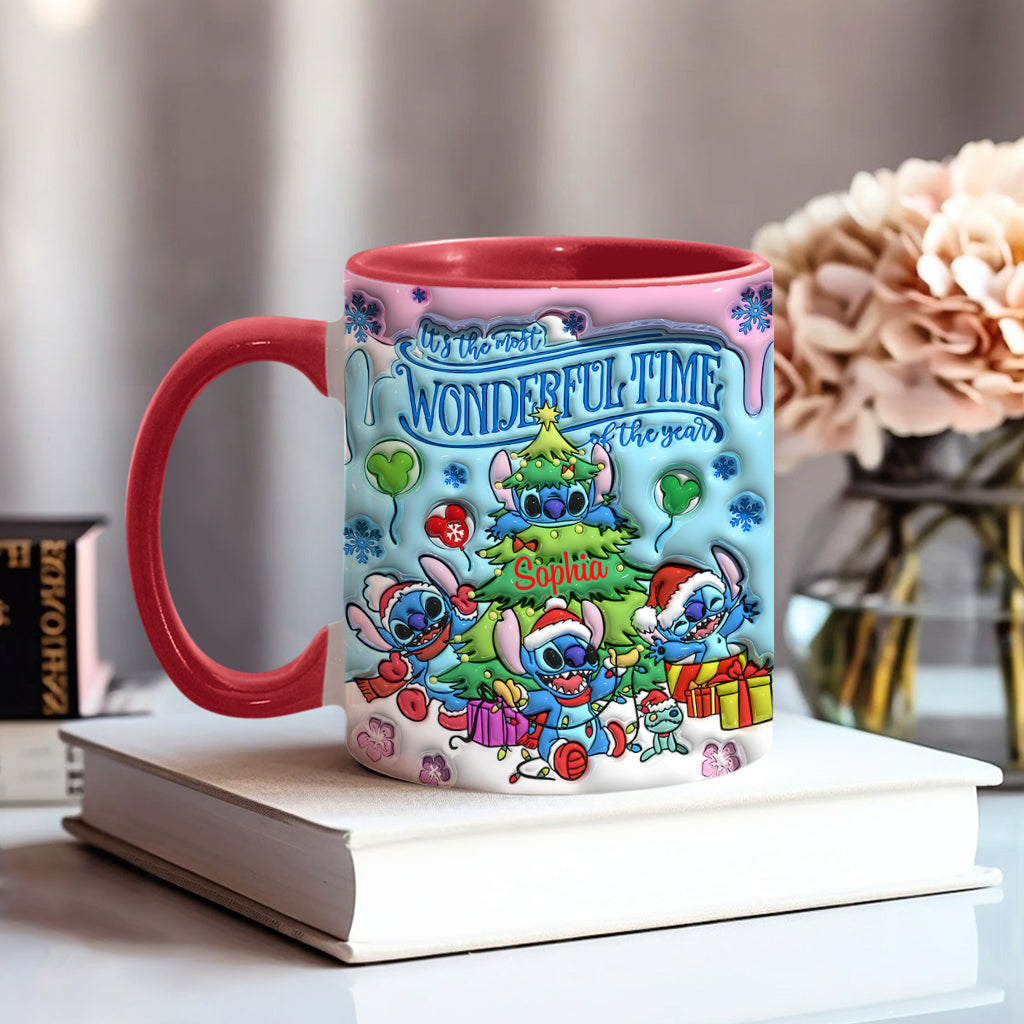 Personalized Merry Stitchmas Accent Mug Custom Name Gift for Christmas Accent Mug GradoCreations