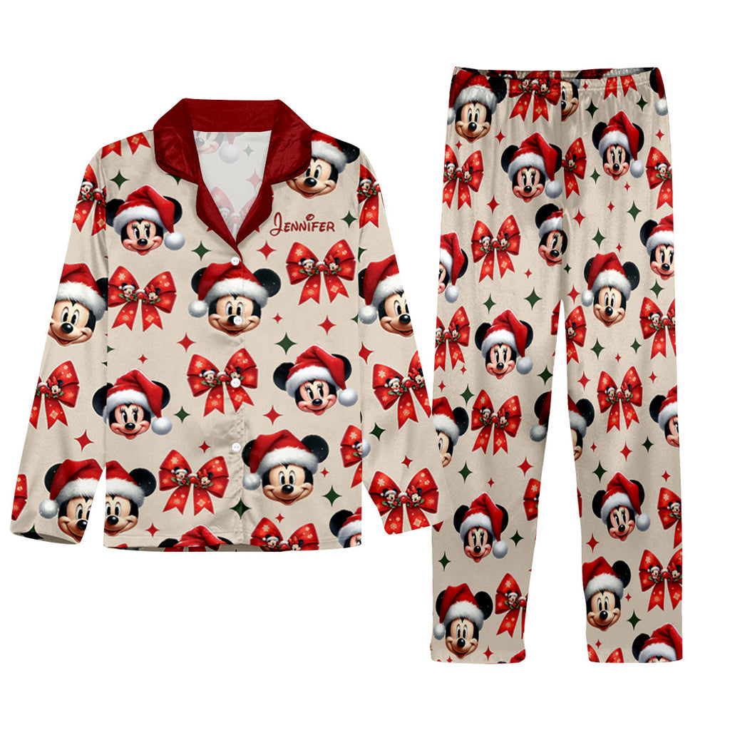 Personalized Cute Mouse Christmas Pajamas Button Down Set Button Down Pajamas GradoCreations