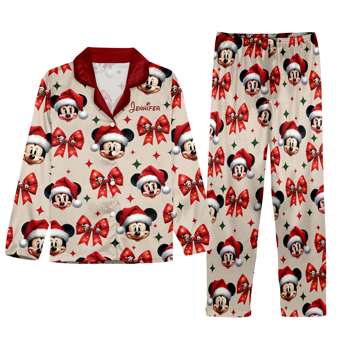 Personalized Cute Mouse Christmas Pajamas Button Down Set Button Down Pajamas GradoCreations
