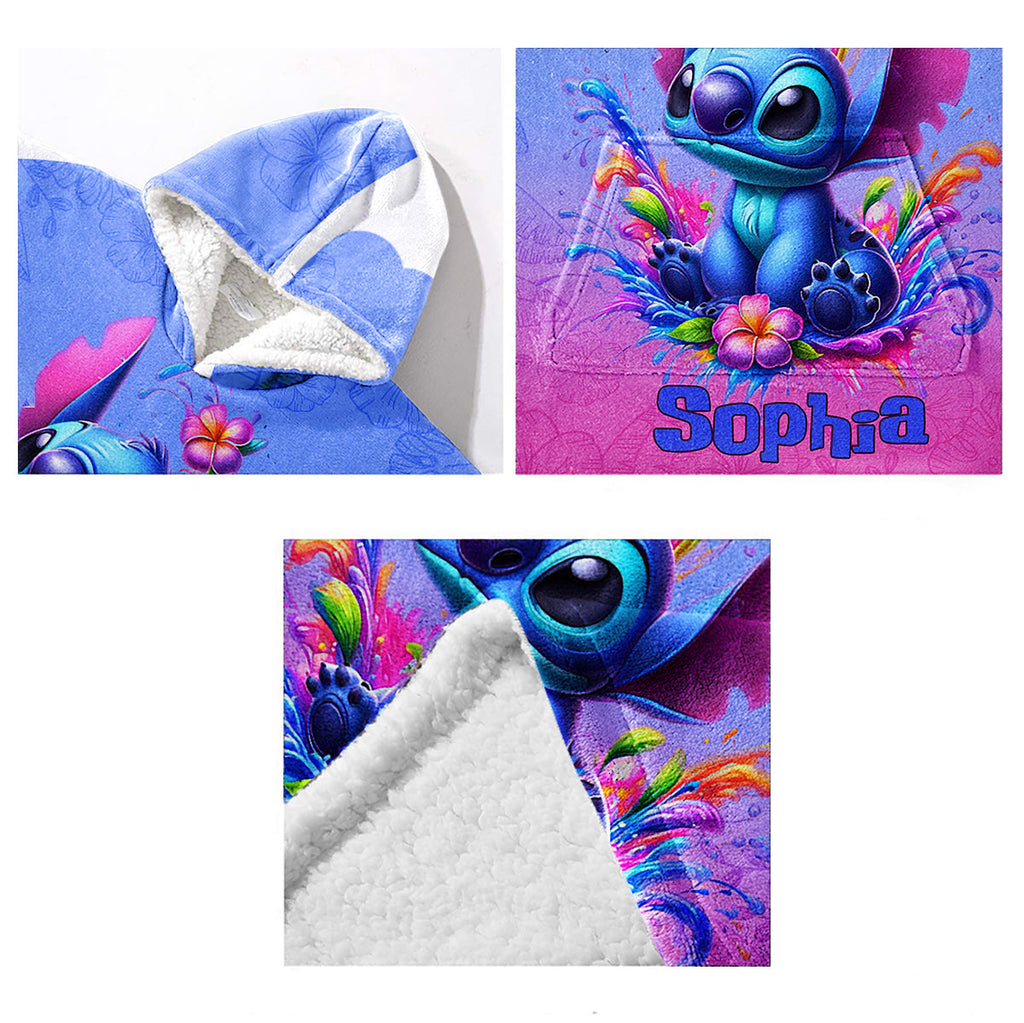 Personalized Stitch Blanket Hoodie Custom Name Gift for Kids Blanket Hoodie GradoCreations