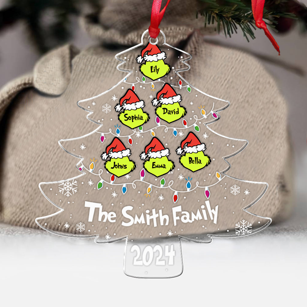 Personalized Grinch Family Transparent Christmas Ornament 2024 One-sided Ornament GradoCreations