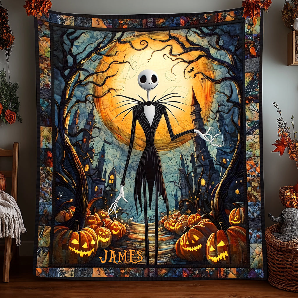 Personalized Nightmare Before Christmas Quilt with Pumpkin King Design Quilt GradoCreations