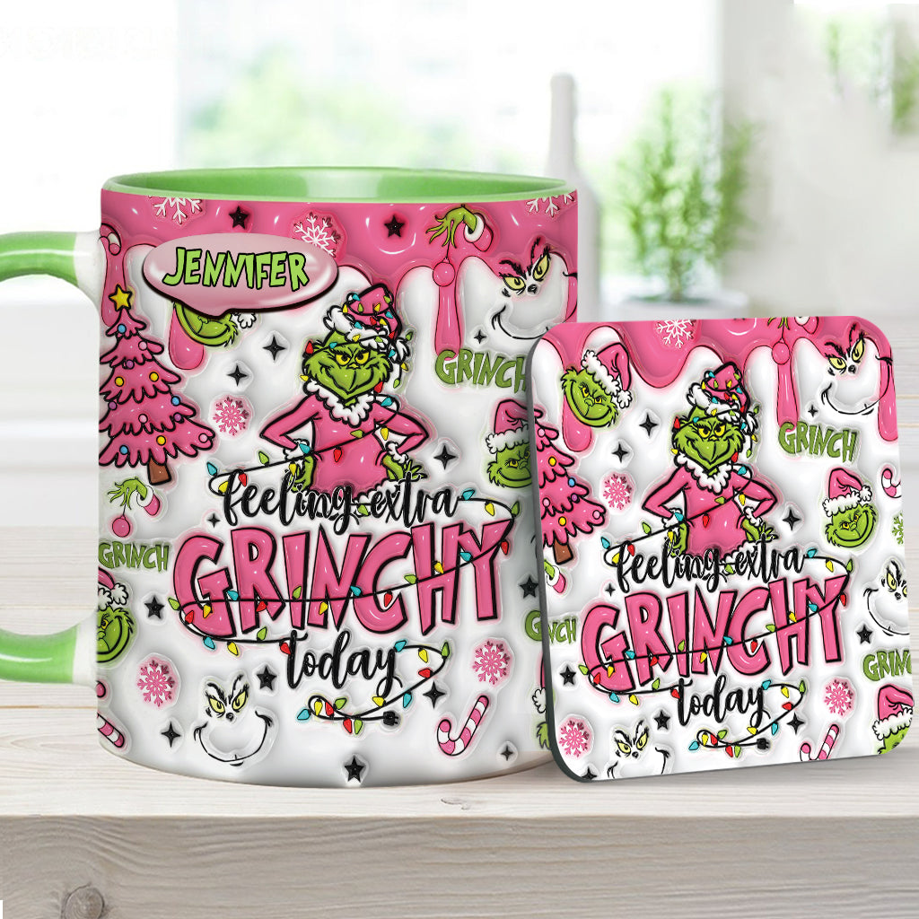 Personalized Grinch Accent Mug & Coaster Gift for Christmas Accent Mug GradoCreations