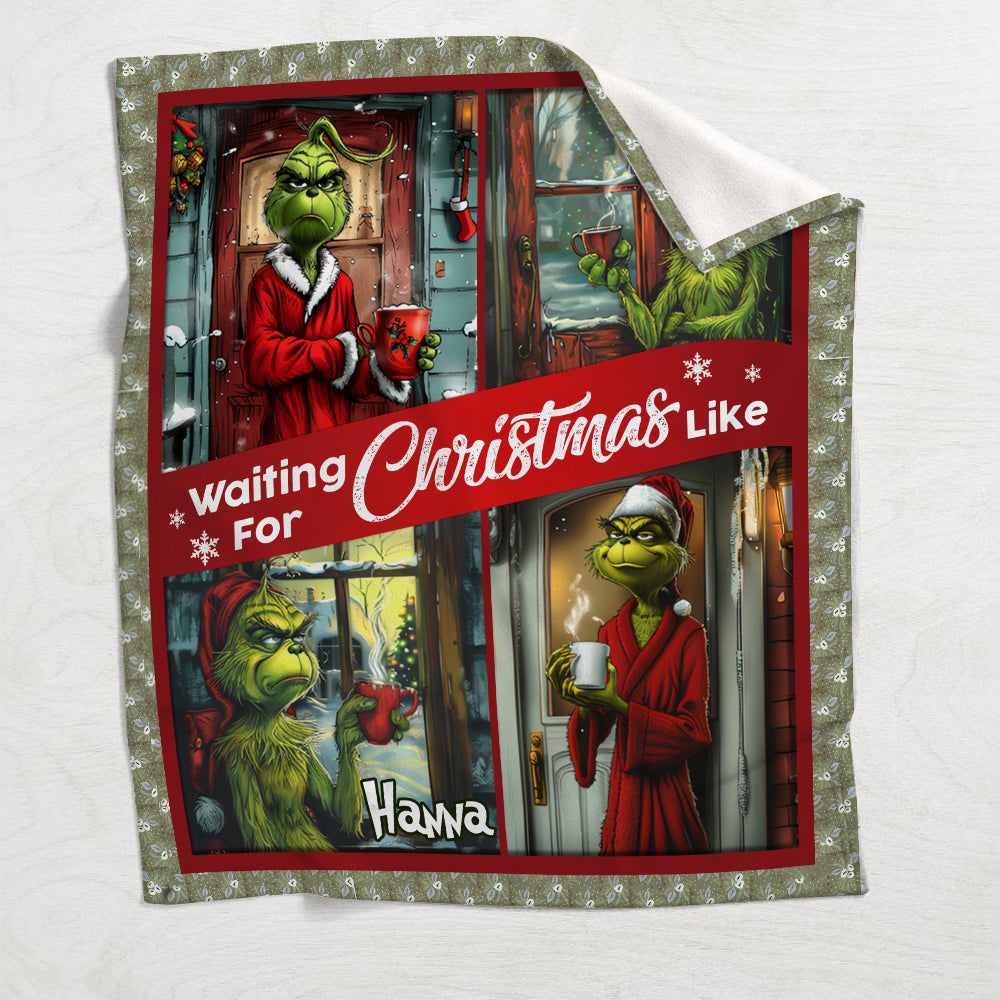 Personalized Waiting for Christmas Blanket Grinch Design Gift for Family Blanket GradoCreations