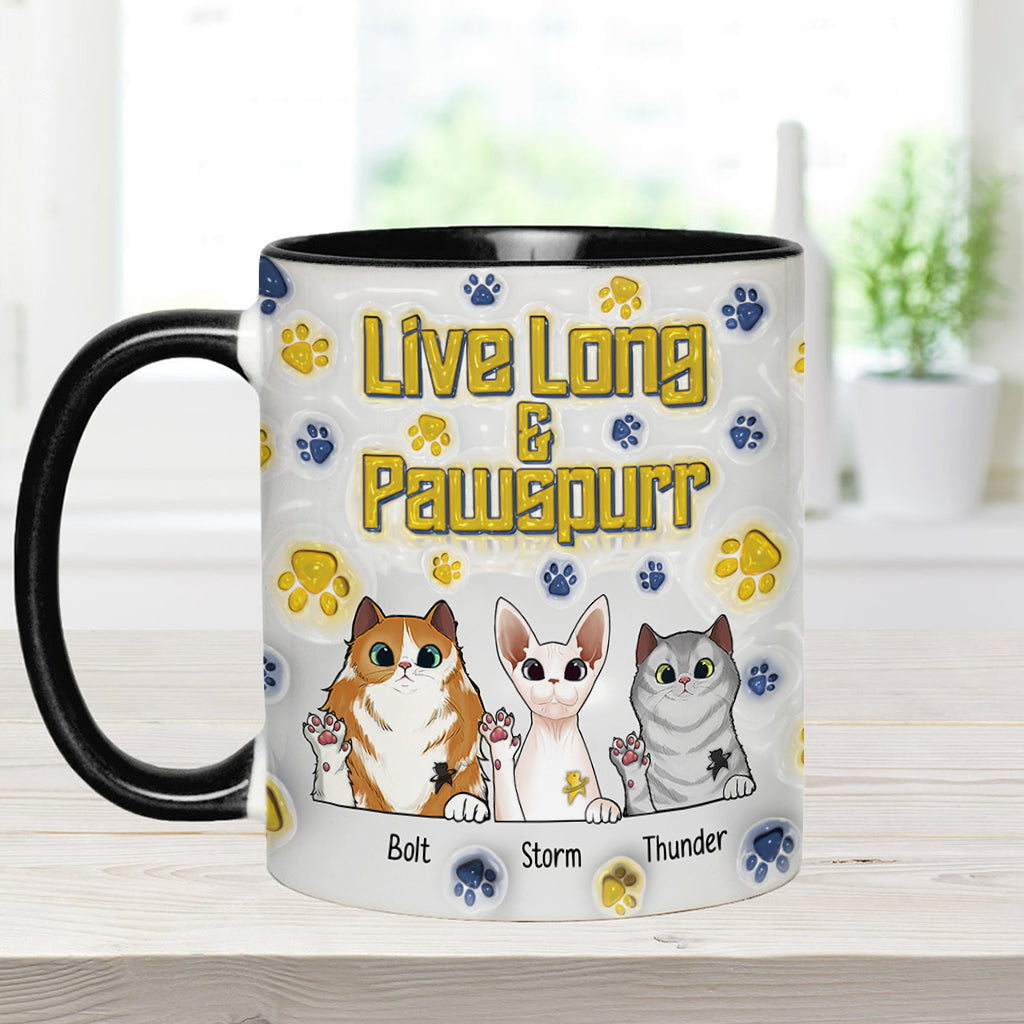 Personalized Accent Mug Live Long and Pawspurr Cat Design Gift for Pet Lovers Accent Mug GradoCreations