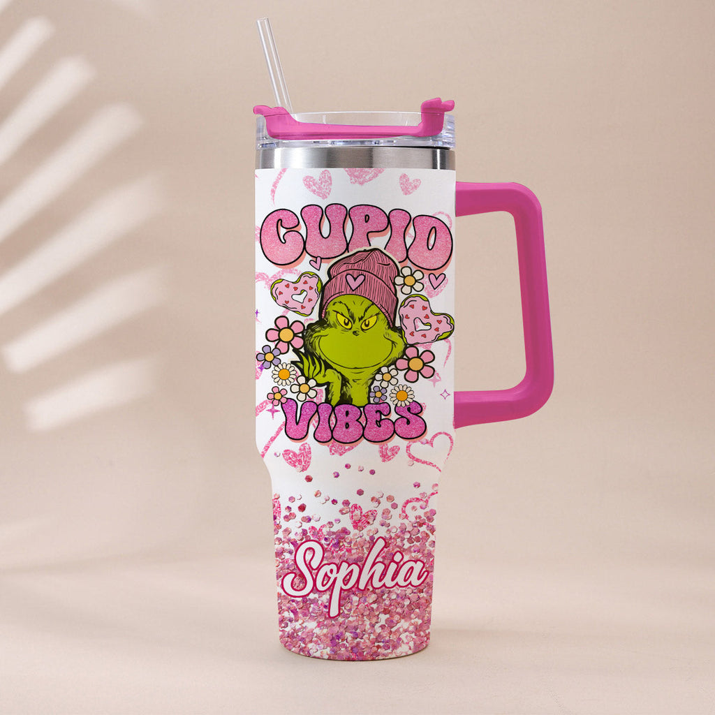 Personalized Cupid Vibes Tumbler with Handle for Christmas Gift Tumbler With Handle GradoCreations