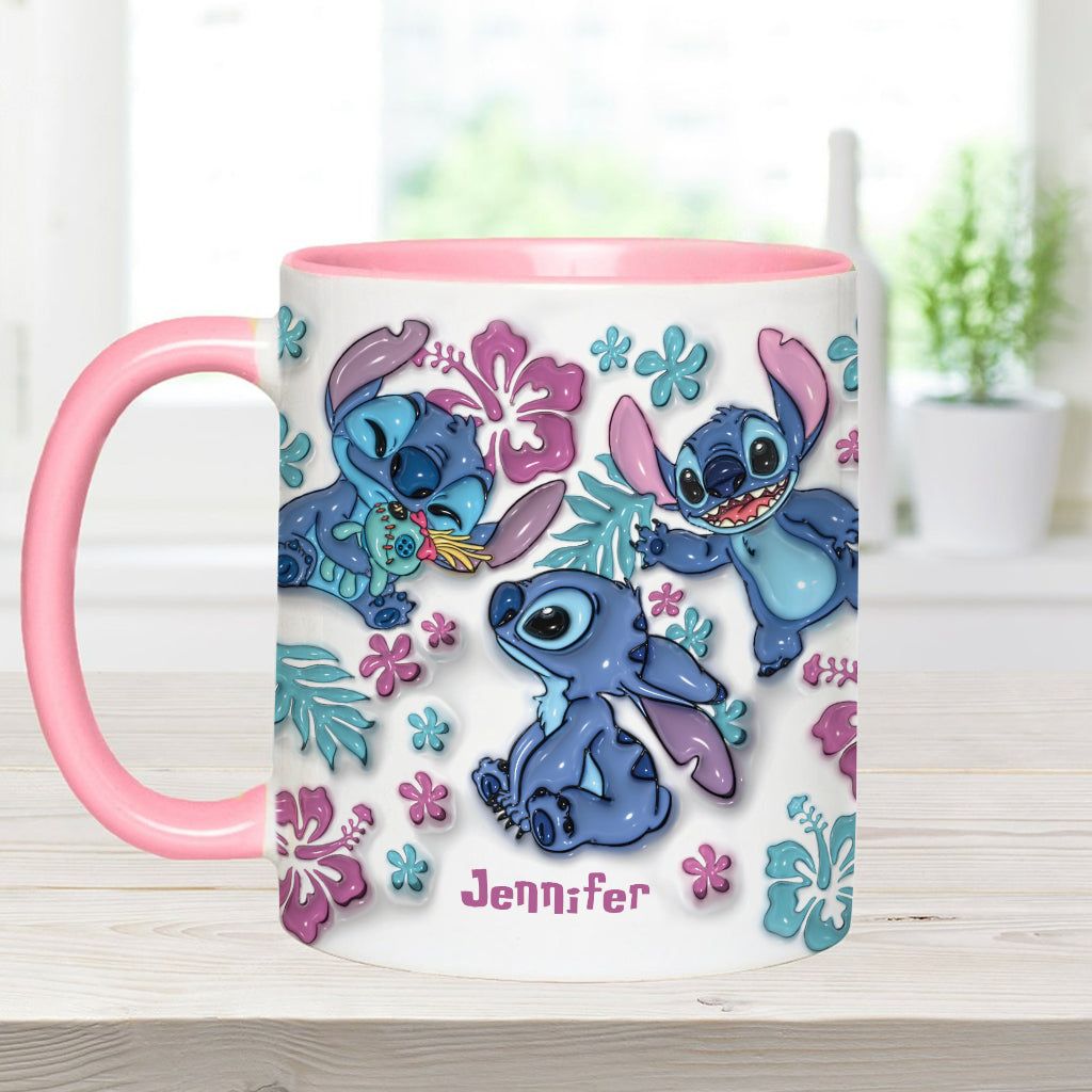 Personalized Accent Mug with Blue Rim Cute Character Design Gift for Mom Accent Mug GradoCreations