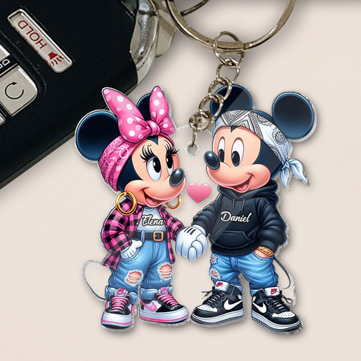 Personalized Mouse Couple Keychain Custom Name Gift for Valentine’s Day Keychain GradoCreations